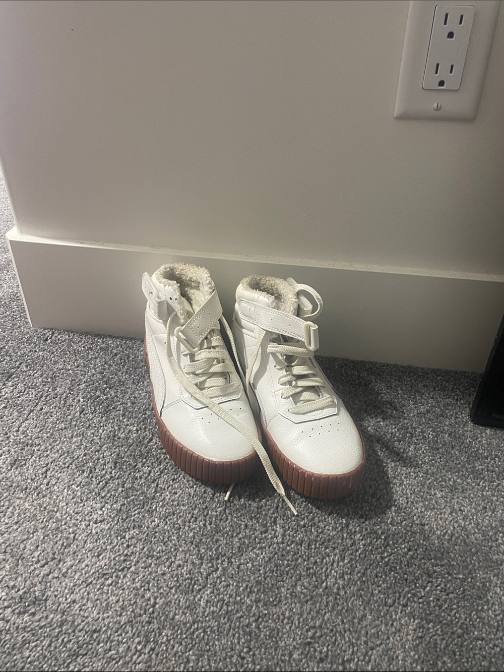 Puma Kids High-Top Sneakers in White with Brown Sole